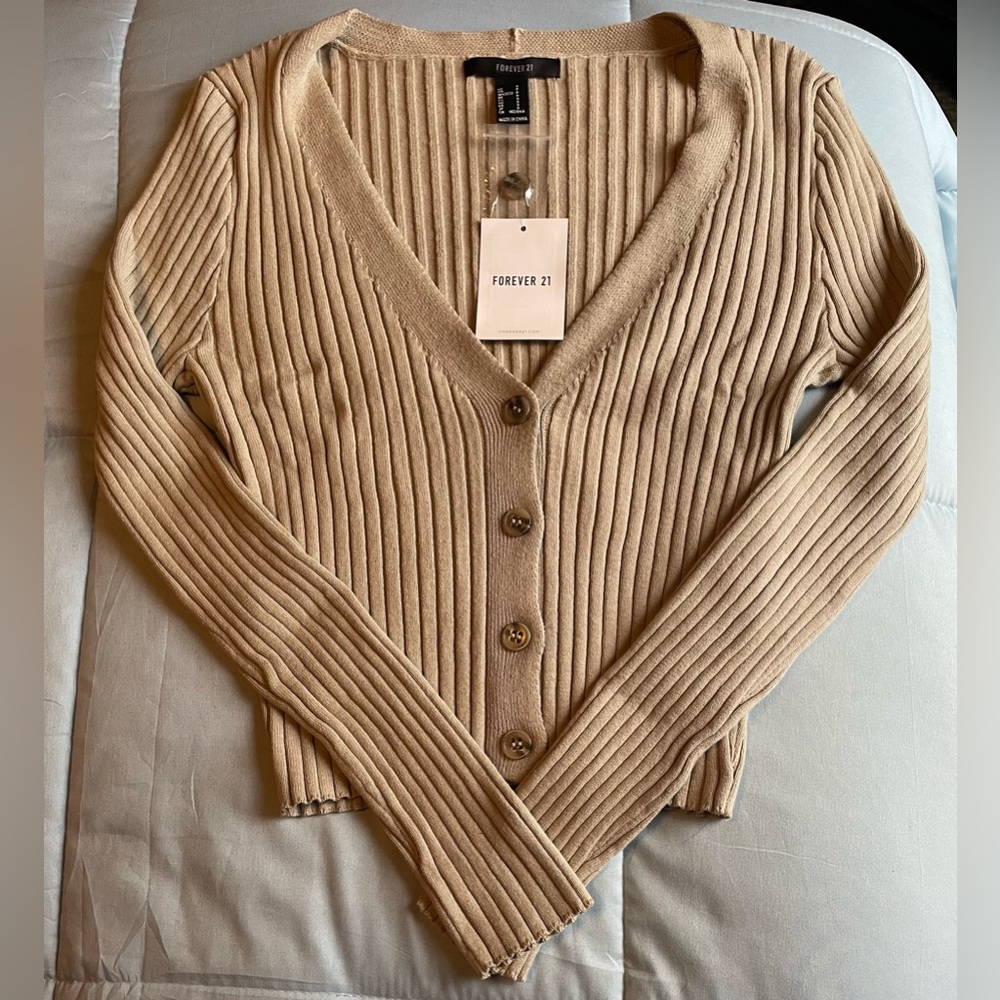 Vintage FOREVER 21 Women’s Cable Knit Cardigan - SMALL - Deep Taupe - NEW w/ TAG